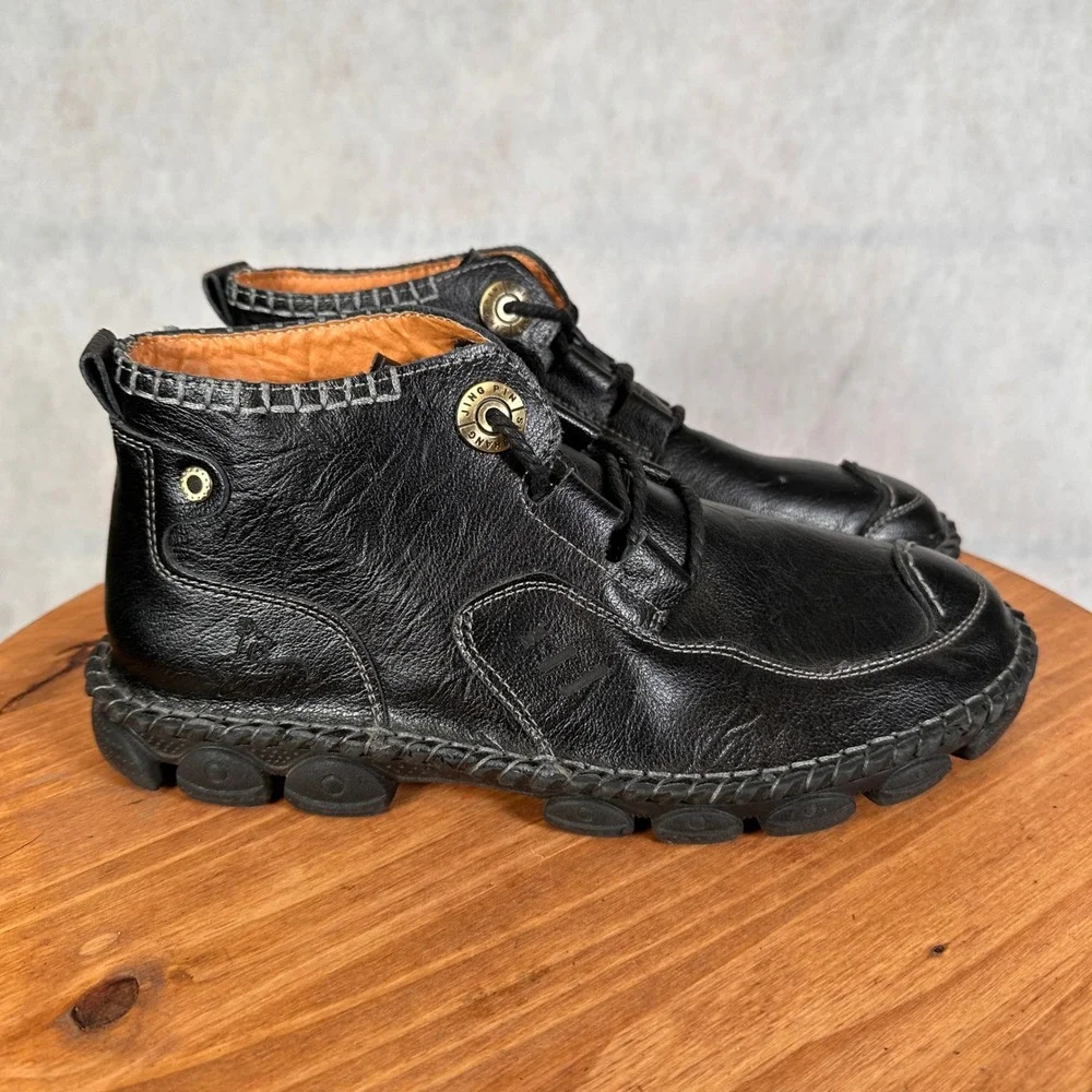 Jing Pin Shi Shang Leather Chukka Boots Mens 9 Black Good Whipstitch Lug